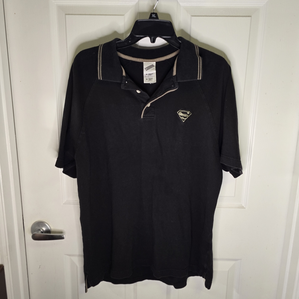 Vintage Y2k Black Polo Shirt with Superman Logo Warner Bros Studio Store